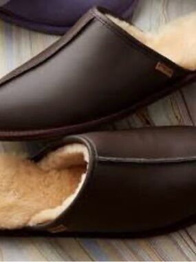 Men's Brown Faux-Leather Shearling-Lined Slip-On Loafers